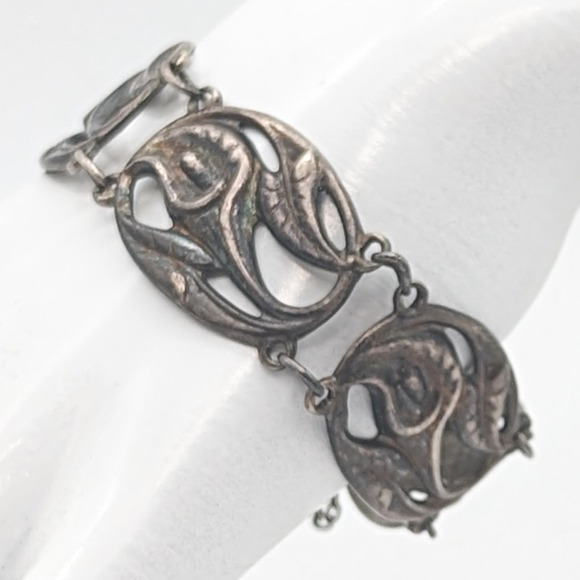 Vintage Danecraft Sterling Silver Calla Lily Bracelet w Added Chain Oxidized - Picture 3 of 13